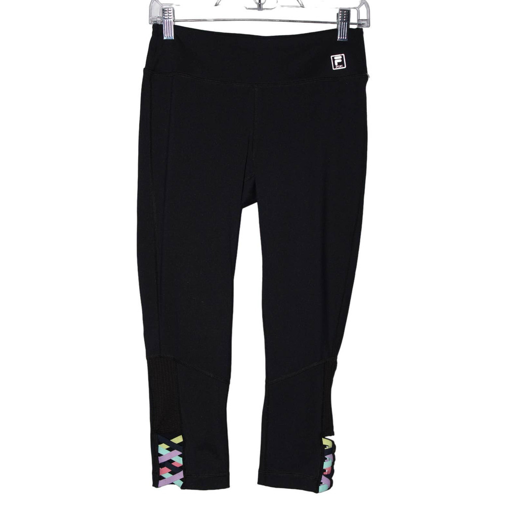 Womens Fila Black Athletic Pull On Elastic Stretch Cropped Capri Leggings Size S